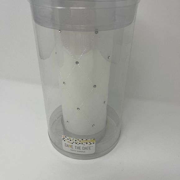 Wedding Unity Candle for Ceremony White with Rhinestones - Picture 3 of 4